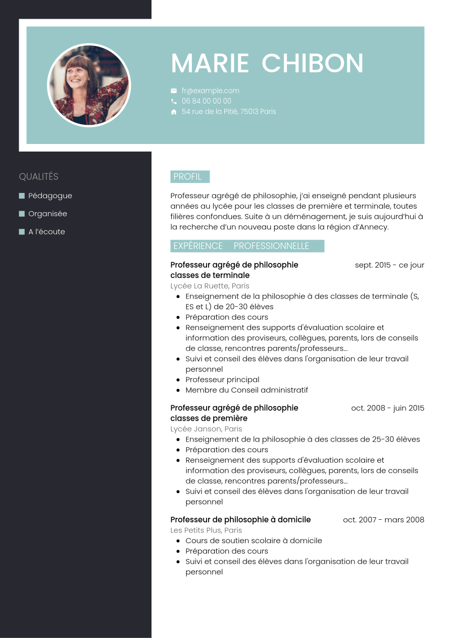 Exemple de CV enseignant (professeur) - CVwizard