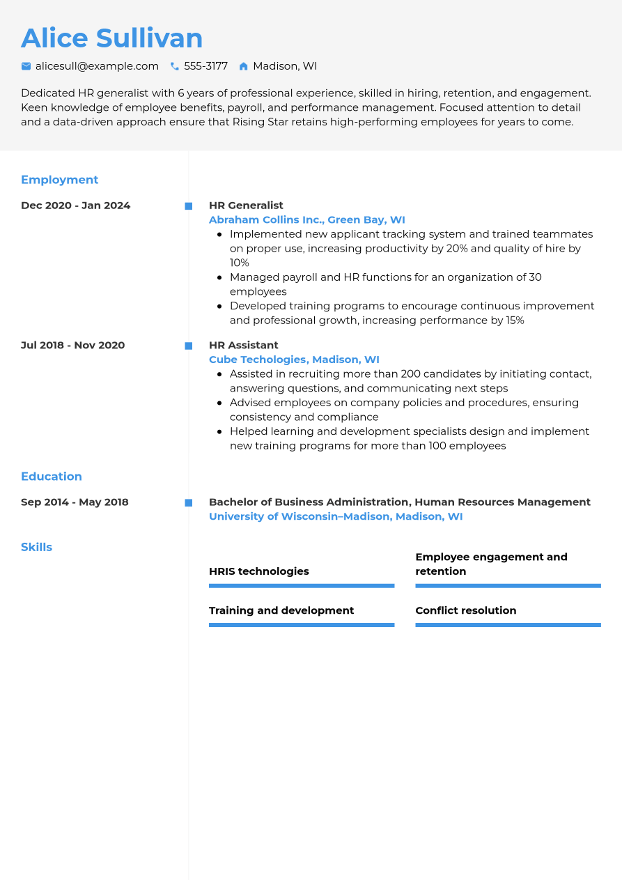 Human Resources Resume Examples and Writing Tips - CVwizard