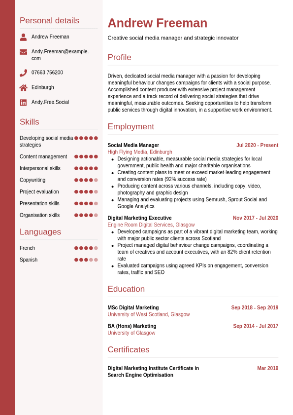 Student CV Example CVwizard Student CV Example CVwizard