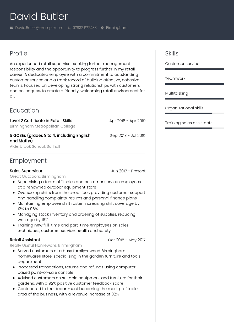 Retail CV example - CVwizard