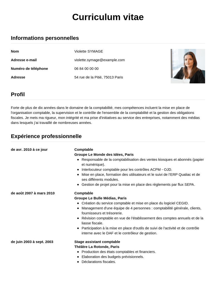 Exemple de CV comptable - CVwizard
