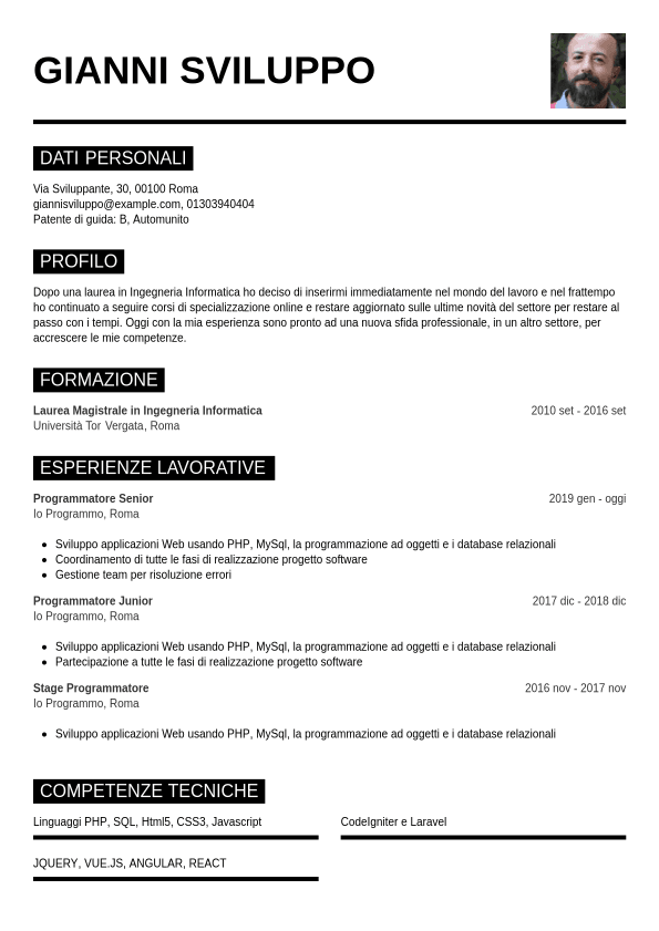 Esempio curriculum programmatore (informatico) - CVwizard