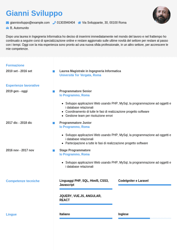 Esempio curriculum programmatore (informatico) - CVwizard