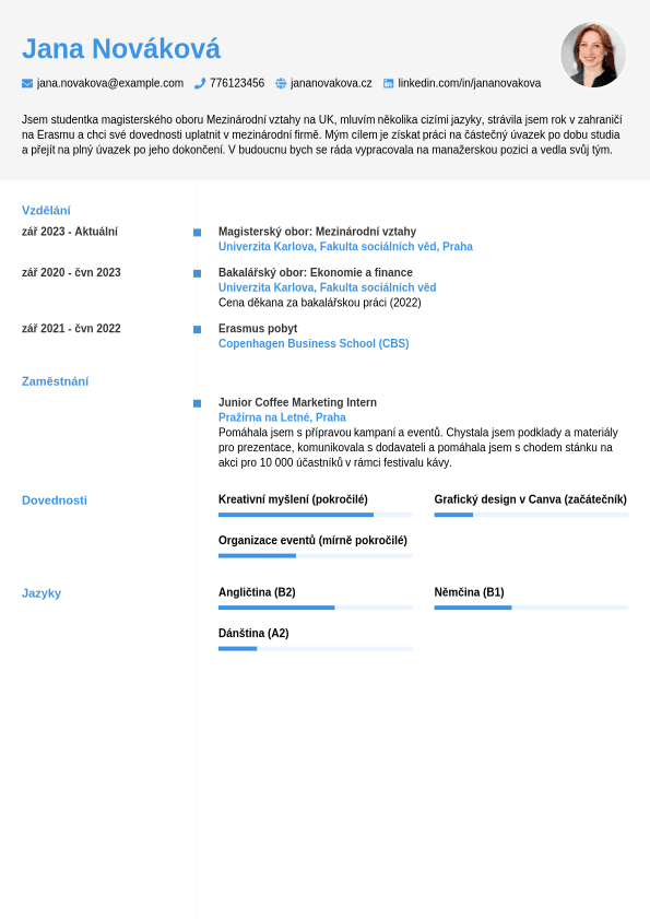 P klad Studentsk ho ivotopisu CVwizard