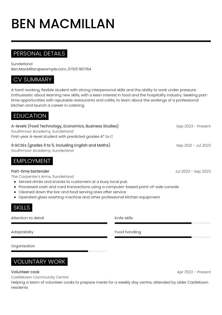 16-Year-Old CV Example - CVwizard