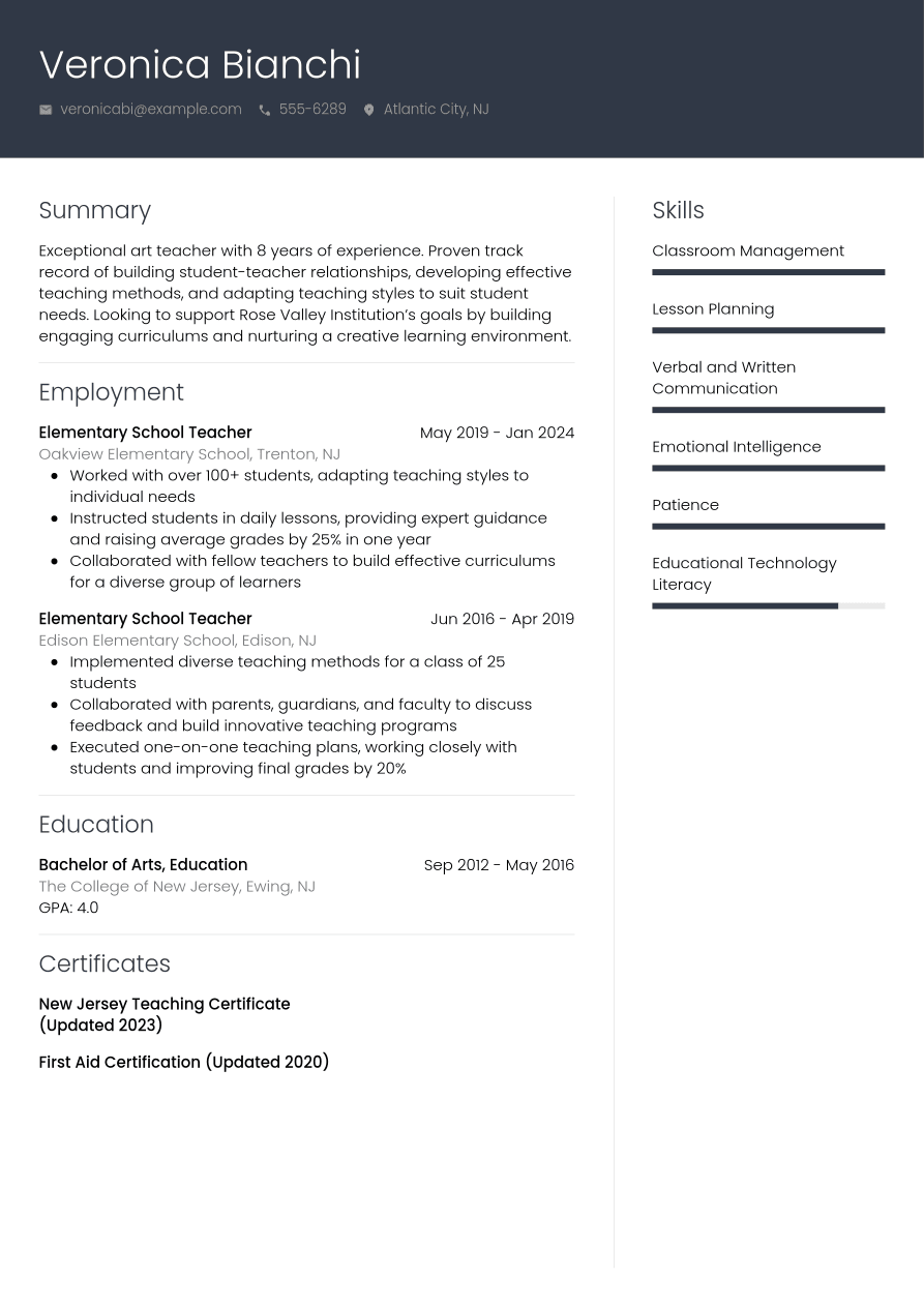 View of Teacher Resume Example - CVwizard