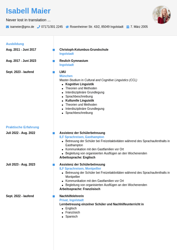 Professioneller Lebenslauf fürs Praktikum CVwizard