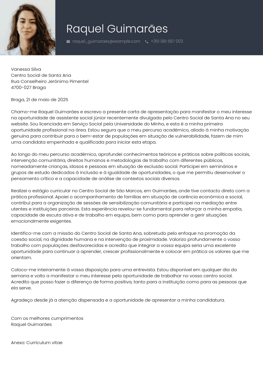 Carta de apresentação para primeiro emprego: exemplo - CVwizard