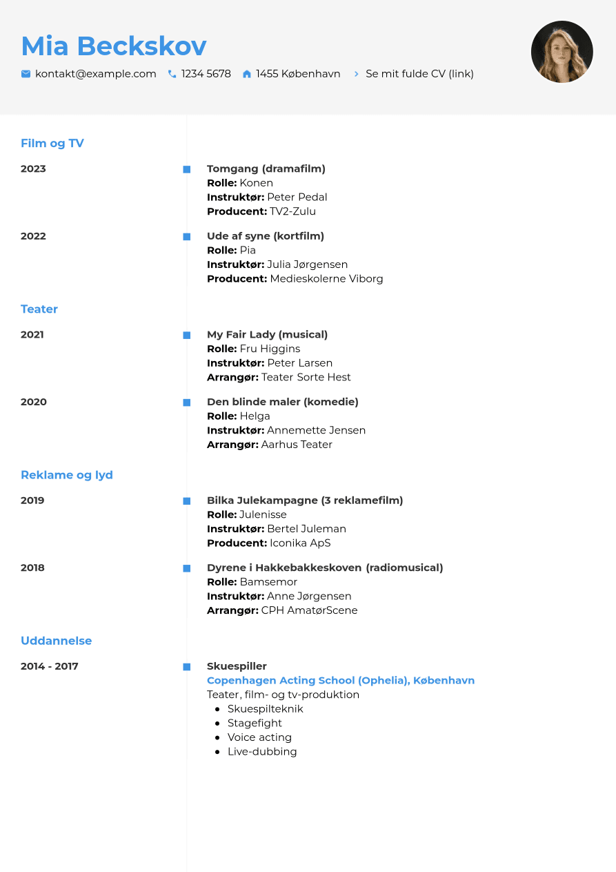 Skuespiller CV eksempel CVwizard skuespiller-cv-eksempel-cvwizard