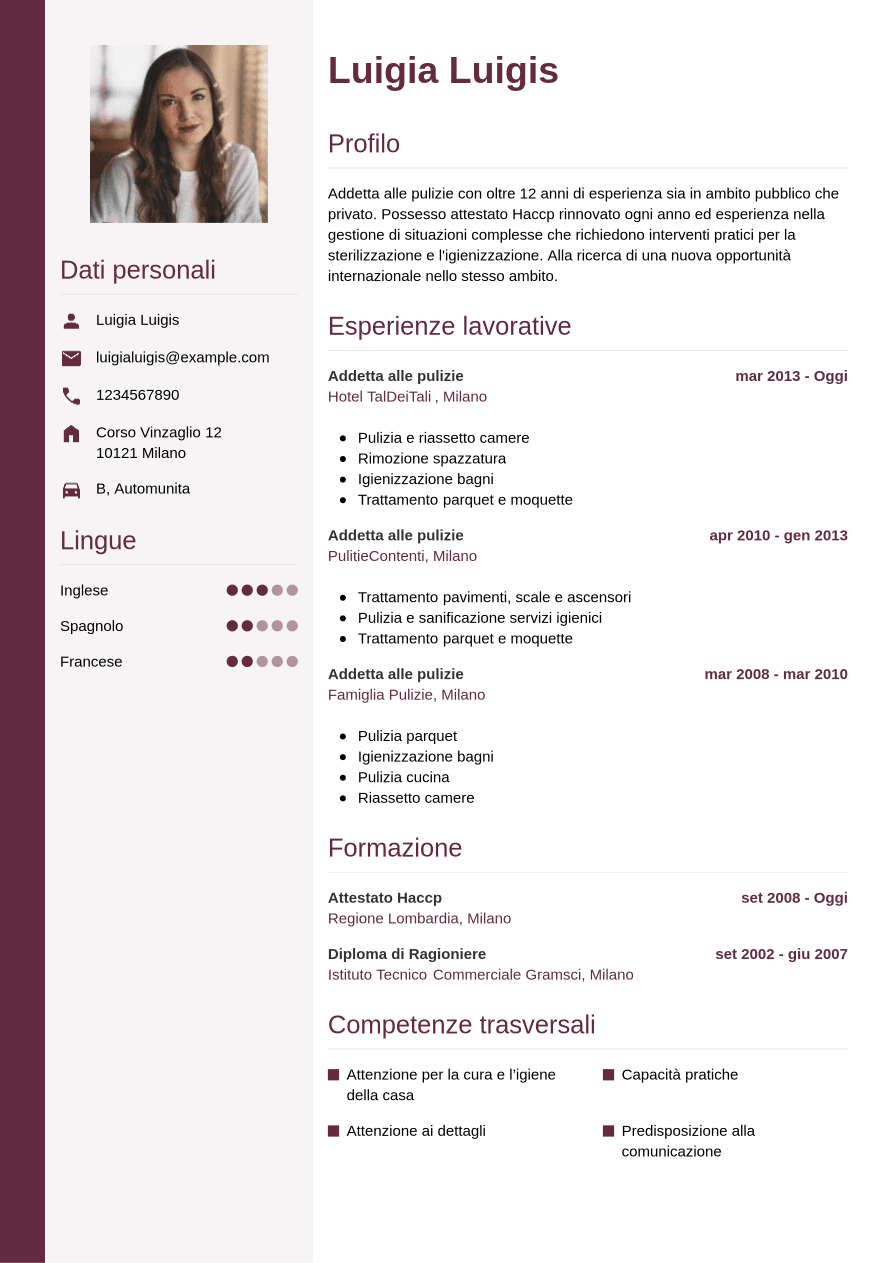 Esempio Curriculum Vitae Per Ogni Occupazione CVwizard