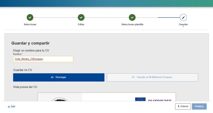 6 - Guarda, descarga y... ¡Ya tienes listo tu CV Europass!