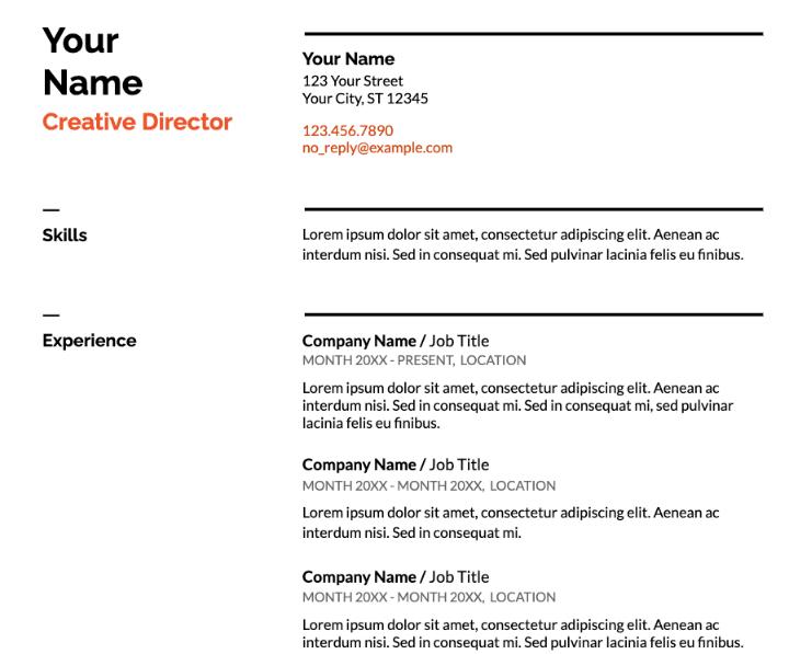 Swiss Resume Template of Google Docs