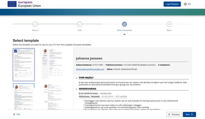 Kies je Europass cv opmaak