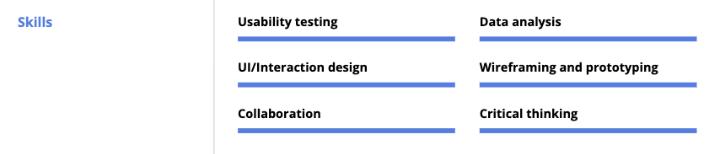 Example of a skills section on a CV