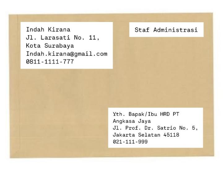 Contoh amplop surat lamaran kerja staf admin