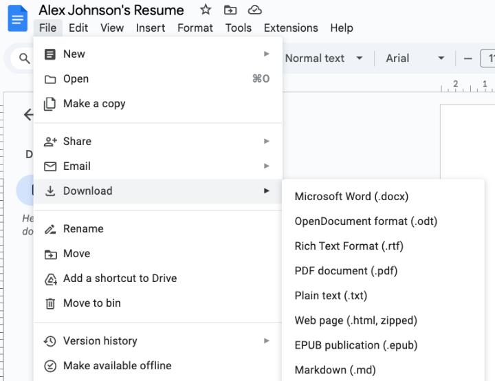 Download Your Google Docs Resume