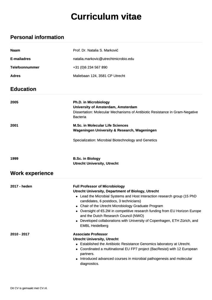Engels/academisch cv pagina 1