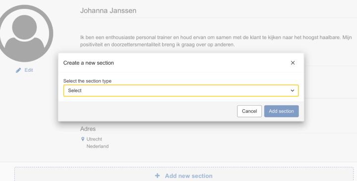 Kies welk onderdeel je wilt toevoegen aan je cv