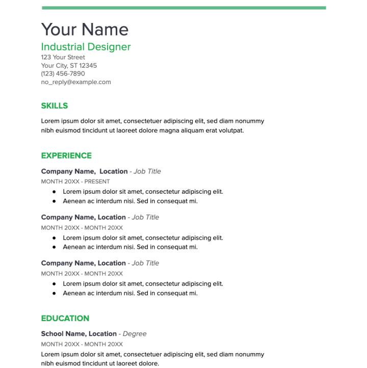 Spearmint resume template of Google Docs