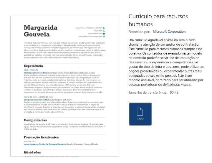 Também pode escolher um curriculum vitae no Word mais simples, como o seguinte