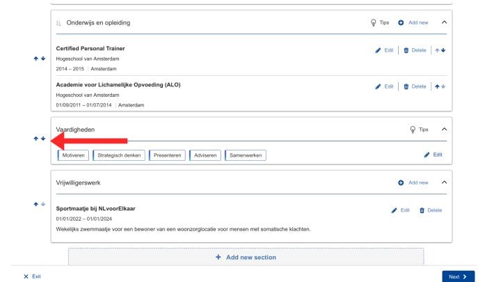 Volgorde van onderdelen op je Europass cv veranderen