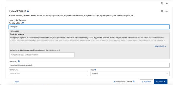 On hyvä pitää mielessä, että CV:n maksimipituus on kaksi A4-arkkia, joten kaikkien tietokenttien täyttäminen on useimmiten tarpeetonta.
