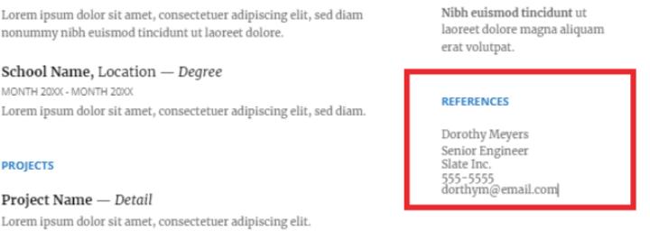 old resume example with a references section