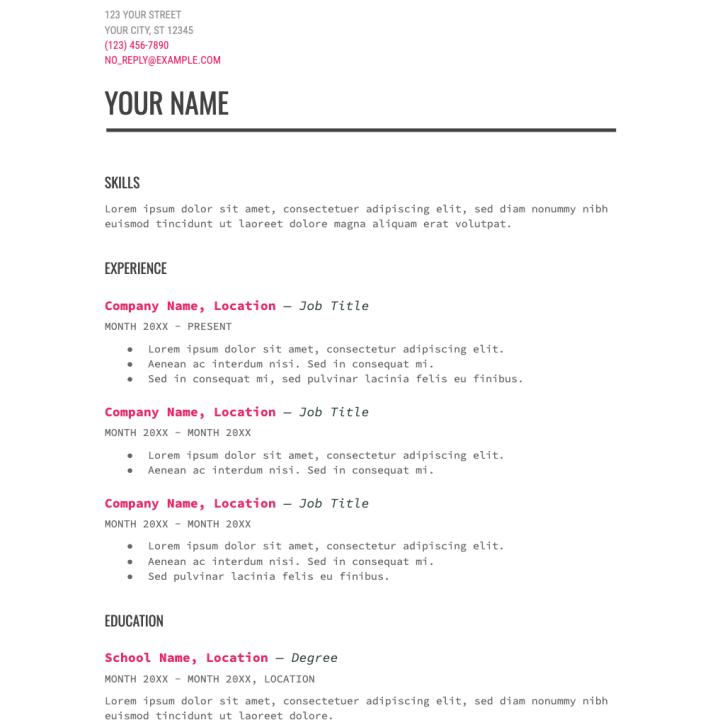 Modern Writer resume