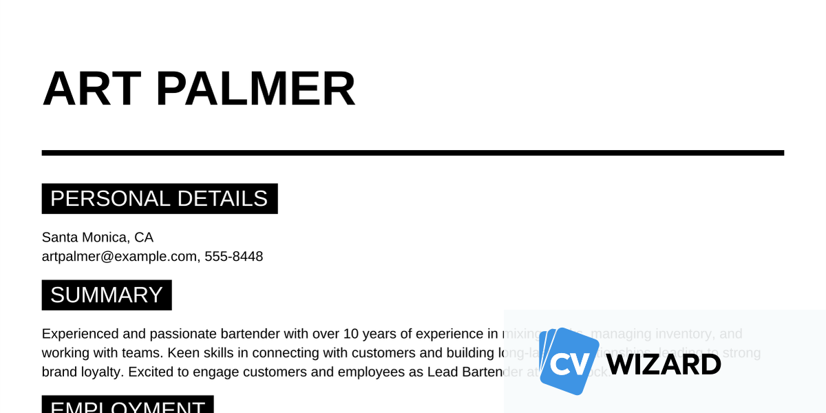 Bartender Resume Examples and Writing Tips - CVwizard
